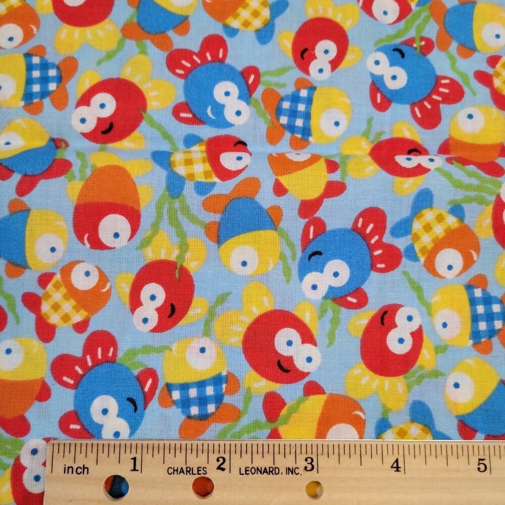 Cotton Fabric Cartoon Fish Blue Red Yellow Ocean Sea Life 18" x 44" Unbranded